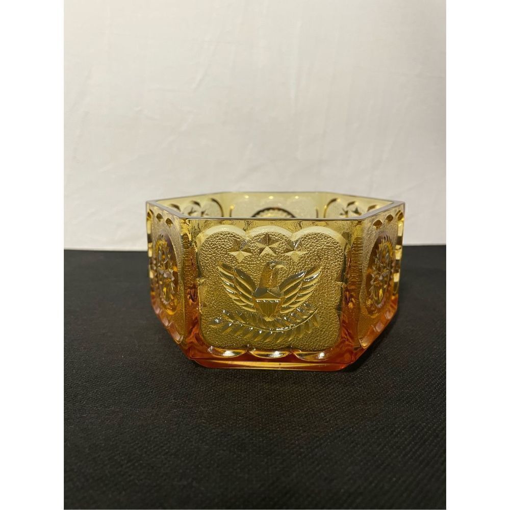 Hexagonal amber glass candy dish